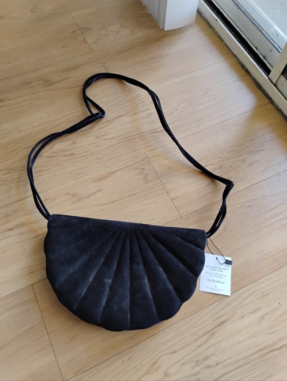 Black Suede Vintage Clamshell Clutch